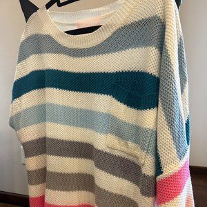 NWOT ONE ELEVEN NORTH HAPPY VIBES STRIPED QUARTER SLEEVE TOP